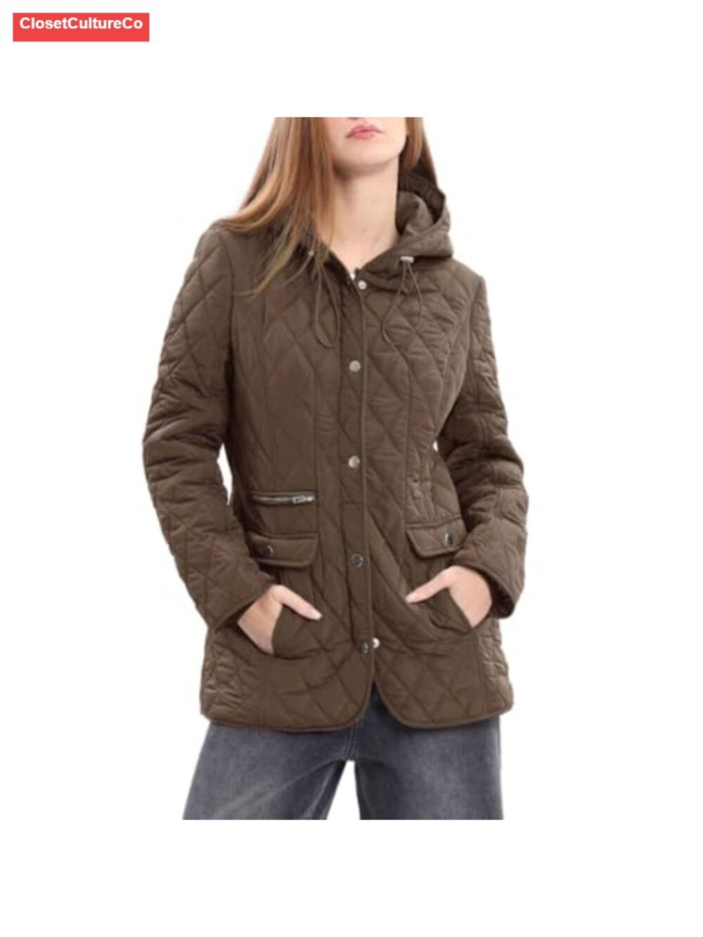 Quilted Hooded Jacket Lightweight Padded Coat with Pockets